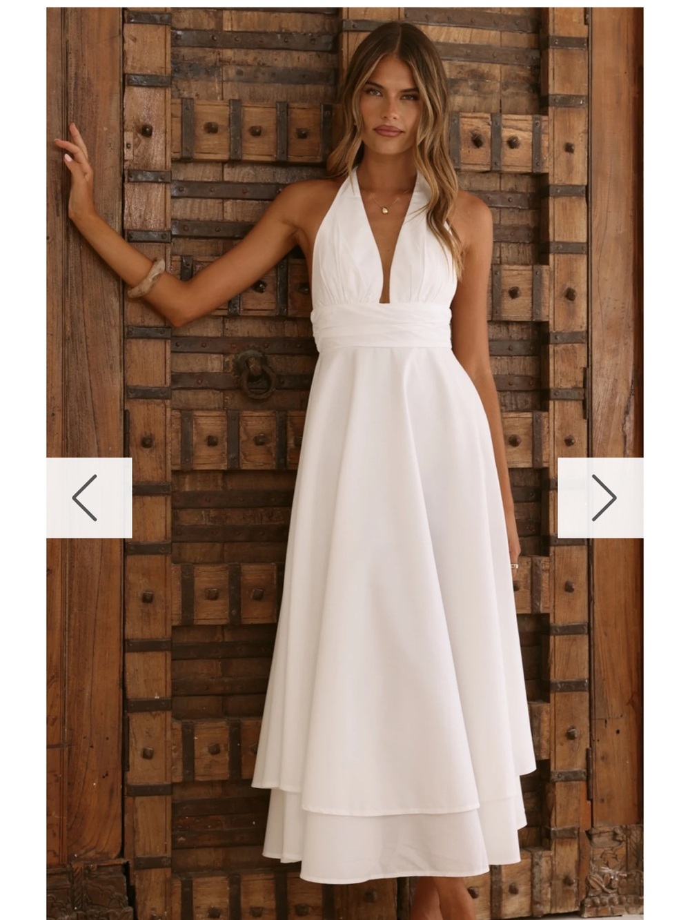 Halter White Midi Dress with Ruched Waistband